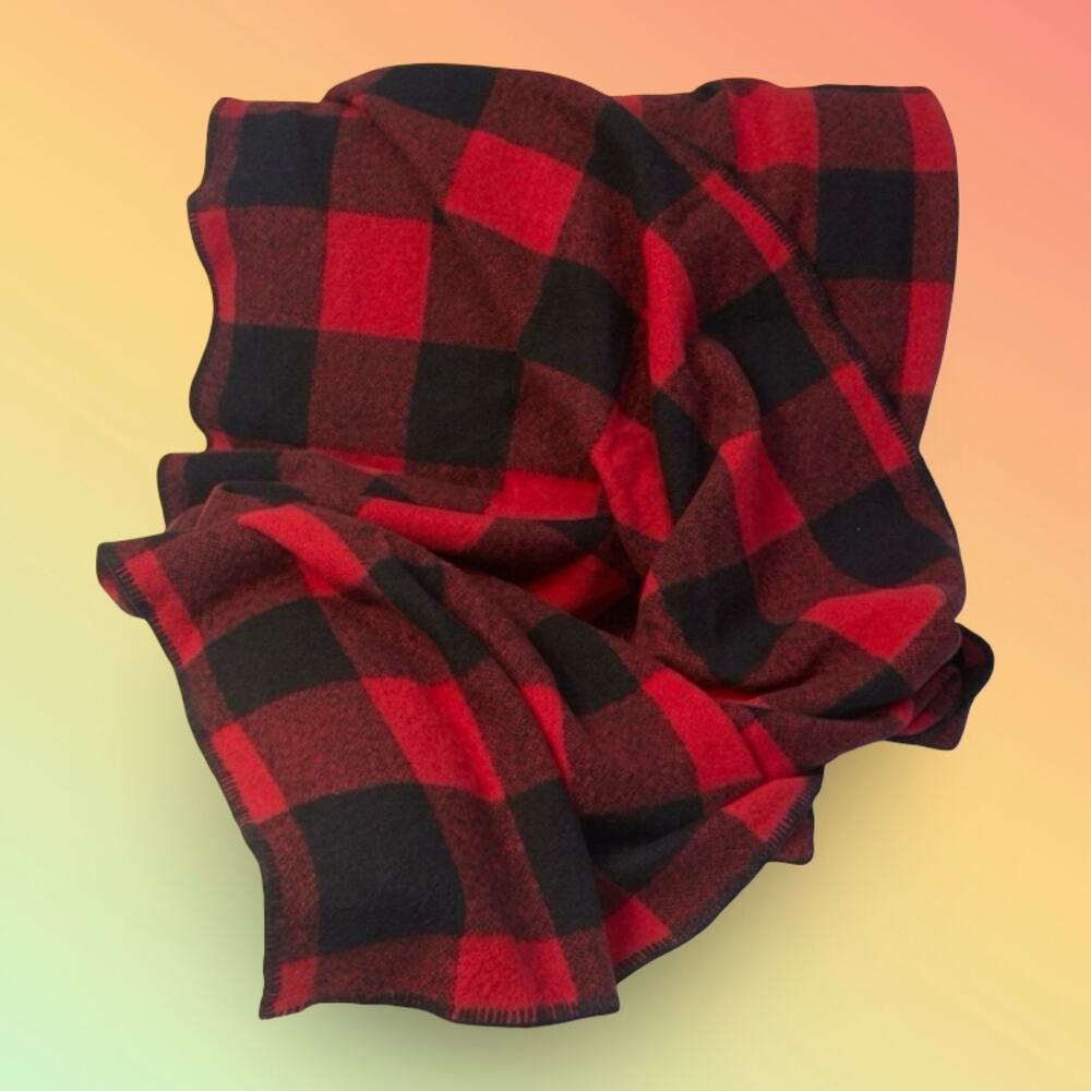 Woolrich Buffalo Plaid Wool Vintage Blanket Red Black Cabin Throw USA Made